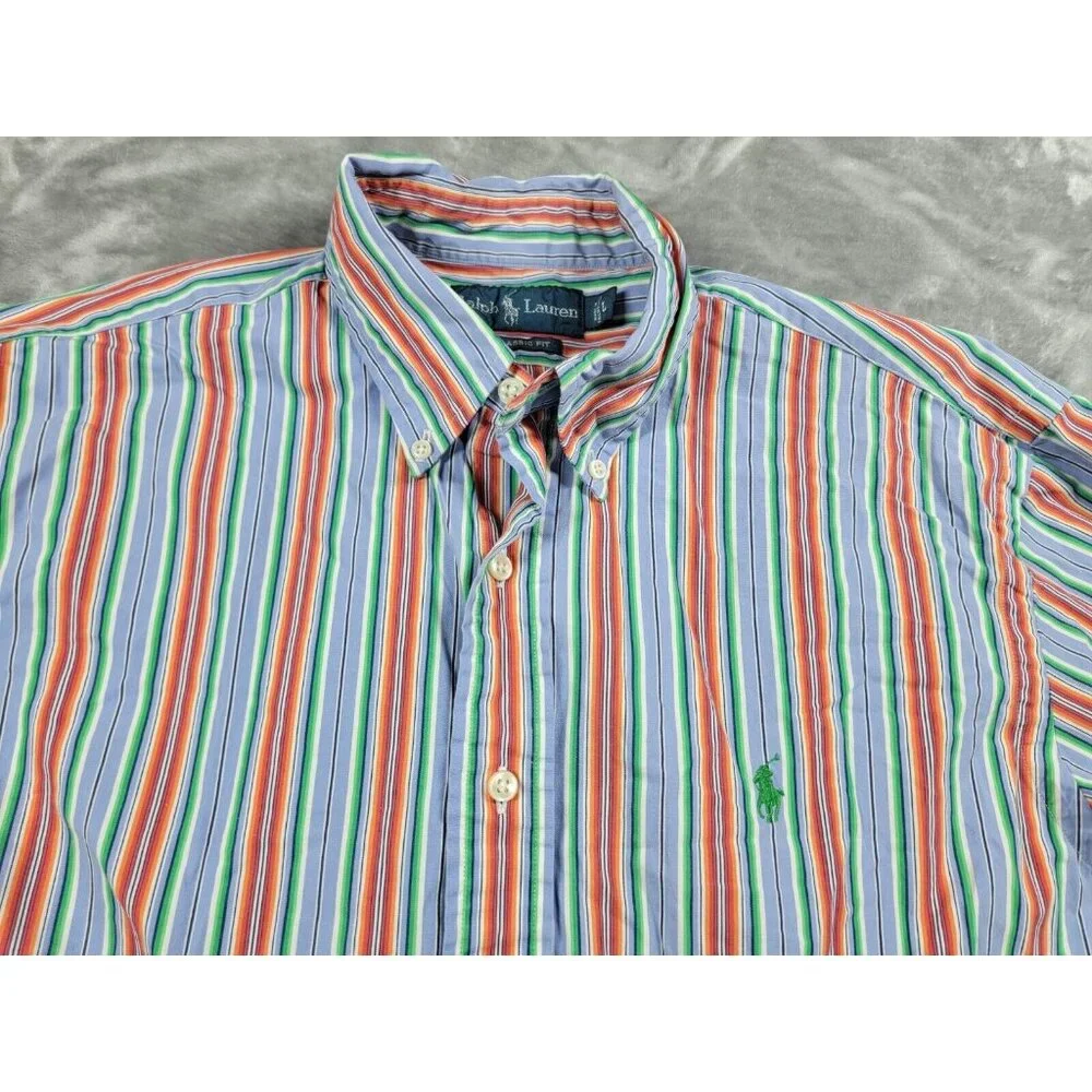 Ralph Lauren Button Down Shirt Large Long Sleeve Rainbow Striped Classic Fit